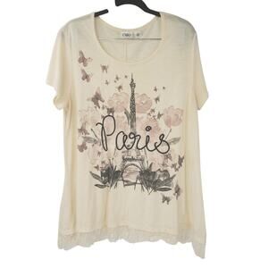 CATO Paris Short Sleeve Lace Trim Semi-Sheer Top Womens Size Extra Large XL